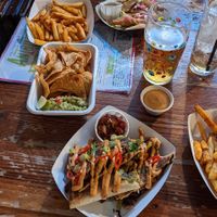 Seitan quesadilla’s bottom, banana blossom tacos top   at Antojitos - The Dog House in Edinburgh
