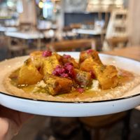 Pumpkin with hummus and pomegranate seeds  at Oxleys Bar & Kitchen in Picton