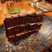 Chocolate and caramel cake at The Ancient Briton Hotel in Pen-y-cae