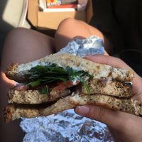 amazing vegan bfast sandwich made to order w/roasted tofu, veggies & vegan mayo at Healthy Living in South Burlington