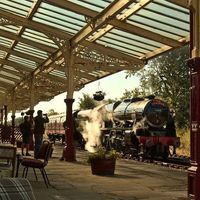 Steam engine visiting whilst sat at the cafe at Shed 24H in Hellifield