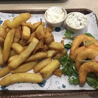 Jumbo lemon shrimp & chips with tartare and aioli  at The No Catch Co in Brighton