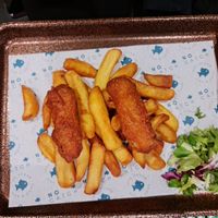 Kids battered sausages and chips at The No Catch Co in Brighton