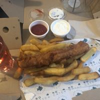 Battered saveloy and chips   at The No Catch Co in Brighton