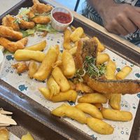 With a side of battered prawns   at The No Catch Co in Brighton