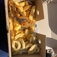 Smoked Haddock and Chips with Calamari  at The No Catch Co in Brighton