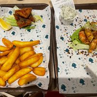 Tofish with chips (kids size) and prawns   at The No Catch Co in Brighton