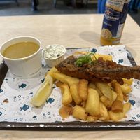 Regular cod and chips with tartare sauce and curry sauce  at The No Catch Co in Brighton