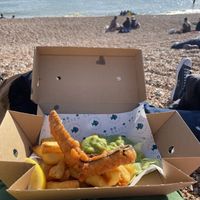 Fish and chips on the beach at The No Catch Co in Brighton