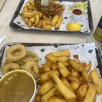 Cod and chips and calamari  at The No Catch Co in Brighton