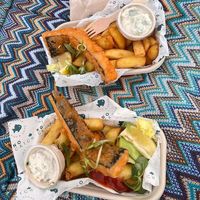 Mock fish and chips  at The No Catch Co in Brighton