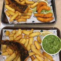 Cod and chips, mushy peas, lemon shrimps and don’t forget the tartar sauce   at The No Catch Co in Brighton