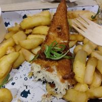 Vegan cod and chips, made from shredded tofu at The No Catch Co in Brighton
