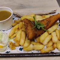 Vegan cod and chips, made from shredded tofu at The No Catch Co in Brighton