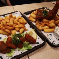 tofish (left) and cod & chips (right) at The No Catch Co in Brighton