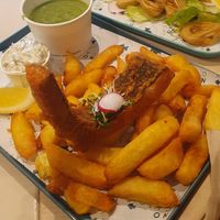 Fish and chips and calamari at The No Catch Co in Brighton