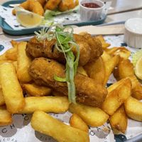 Batters sausage and chips   at The No Catch Co in Brighton