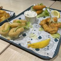 Sampler- calamari, prawns, lemon shrimpp #Veganuary at The No Catch Co in Brighton