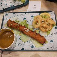 curry sauce, battered saveloy, calamari at The No Catch Co in Brighton
