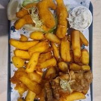 tofish and chips with lemon shrimp at The No Catch Co in Brighton