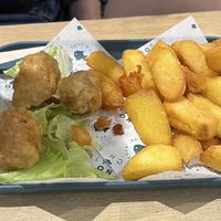 Kids meal, vegan battered sausage and chips   at The No Catch Co in Brighton