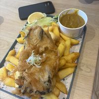 large cod & chips & curry sauce  at The No Catch Co in Brighton