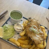 large cod & chips- mushy peas & tartare   at The No Catch Co in Brighton