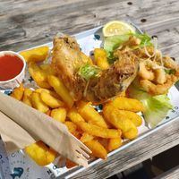 Smoked haddock and calamari with chips at The No Catch Co in Brighton