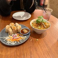 Yuan-Style Spring rolls and Mee Krob Noodles at Chim's in Sutton