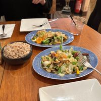 Cashew Nut Stir-Fry with garlic brown rice at Chim's in Sutton