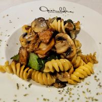 Fusilli with fresh mushrooms, cabbage, and heura chunks (soy protein). at Assembleia in Arouca