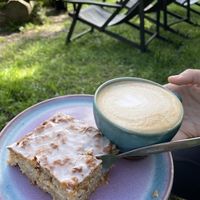 Vegan apple cake and oat cappuccino  at Birklein Picknick-Station in Nieby