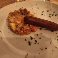 Stoemp and vegan sausage at Le Zinneke in Brussels
