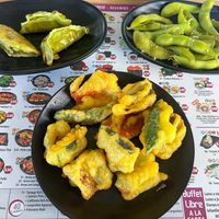 Vegetable gyozas, edamame, vegetable tempura  at Sushi Ritual in Mallorca