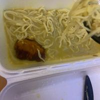 What was left of my mom’s curry Chick’un. It had different shapes/kinds of tofu in it which looked fun. She said it was alright.   at Viet Chay vegetarian cuisine in Toronto