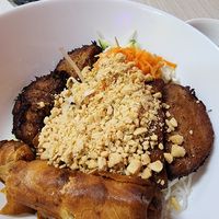 Bun thit nuong cha gio - Noodles with egg rolls and grilled fake meat at Viet Chay vegetarian cuisine in Toronto