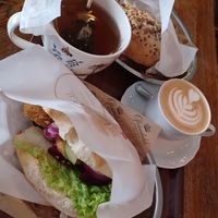 Vegan falafel sandwich and coffee at Ofvandahls Hovkonditori in Uppsala