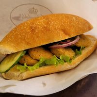 Vegan baguette with falafel and hummus at Ofvandahls Hovkonditori in Uppsala