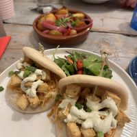 Loaded potatoes, curry and crispy tofu bao. All yummy    at Hooked  in Sligo