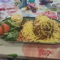 Jacket potato with vegan cheese and beans at E & R Tearoom in Lutterworth