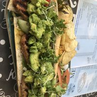 Vegan sausage and avocado baguette & salad!   at E & R Tearoom in Lutterworth