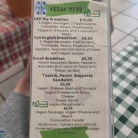 Vegan menu at E & R Tearoom in Lutterworth