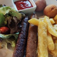 Vegan kids menu with sausage at Biltegia in Navarra