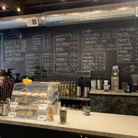 Menu on wall behind the counter at Left Field Coffee Bar in Middleville