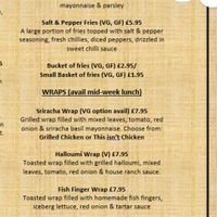 Menu at Bulls Head in Marple
