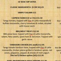 Menu at Bulls Head in Marple