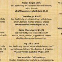 Menu at Bulls Head in Marple