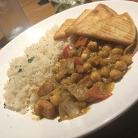 Sweet potato curry with crisp pita points and rice at Treat in Morganton