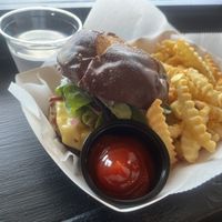 The all gone burger with fries  at Naked Vegan in Greenville