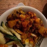 Vegan Picadillo over vegetables  at Waydowntown in Provincetown